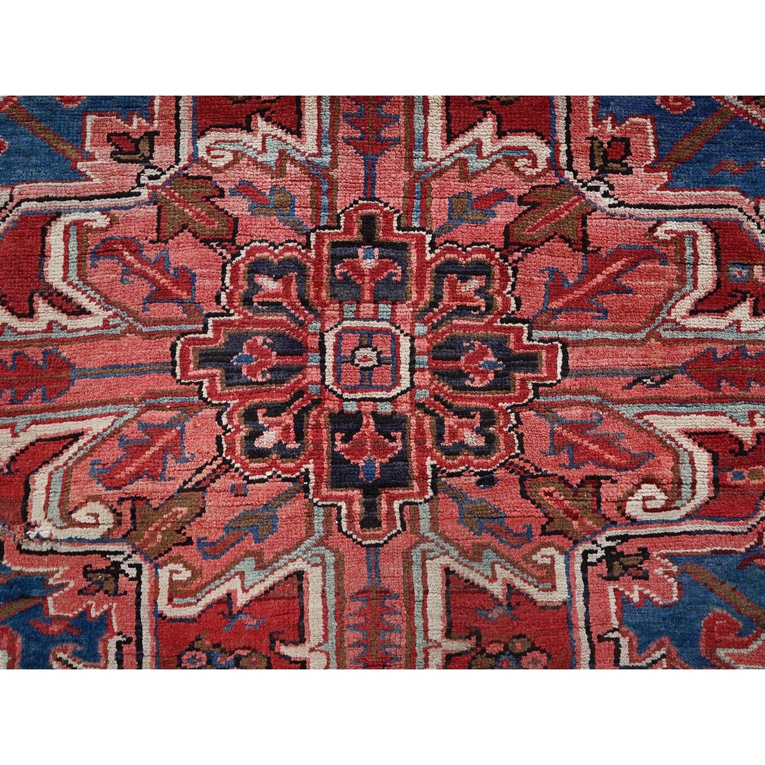 Blush Red Vintage Persian Heriz Hand Knotted Pure Wool Oriental Rug - 8