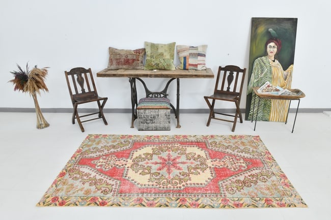 4'3'' x 7'7'' Handmade Vintage Wool Rug - 23024 - 2