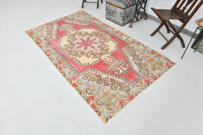 4'3'' x 7'7'' Handmade Vintage Wool Rug - 23024 - 4