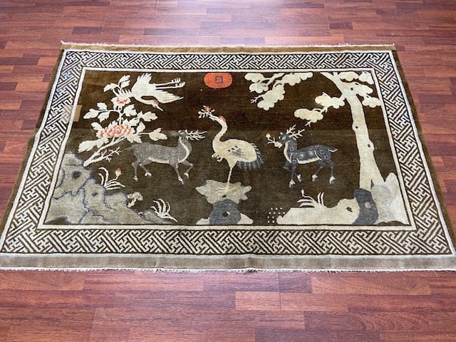 Antique Chinese Pictorial Rug-4949: Title:Antique Chinese Pictorial Rug-4949 Description:Unusual chinese Pictorial rug, from China, size 4 ft. 3 inches by 6 ft. 5 inches, circa late 1910, excellent condition with a good pile throughout,