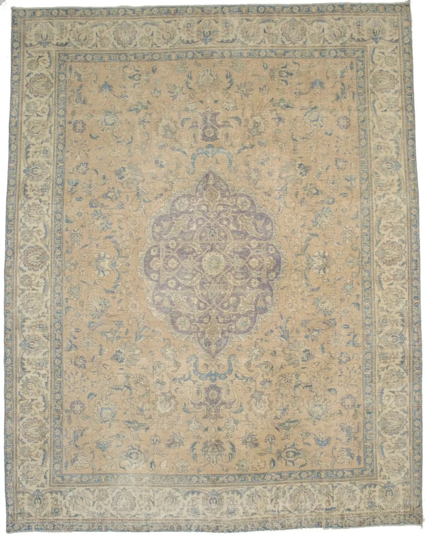 Distressed Antique Traditional 10X13 Tabriz Persian Rug: Title: Distressed Antique Traditional 10X13 Tabriz Persian Rug Description:Hand Knotted antique 10X13 orange Persian rug made with vegetable dyes (fine wool pile and cotton foundation), exceptional kn