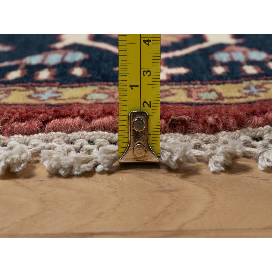 Brick Red Antiqued Fine Heriz Re-Creation Hand Knotted Wool Round Rug - 7