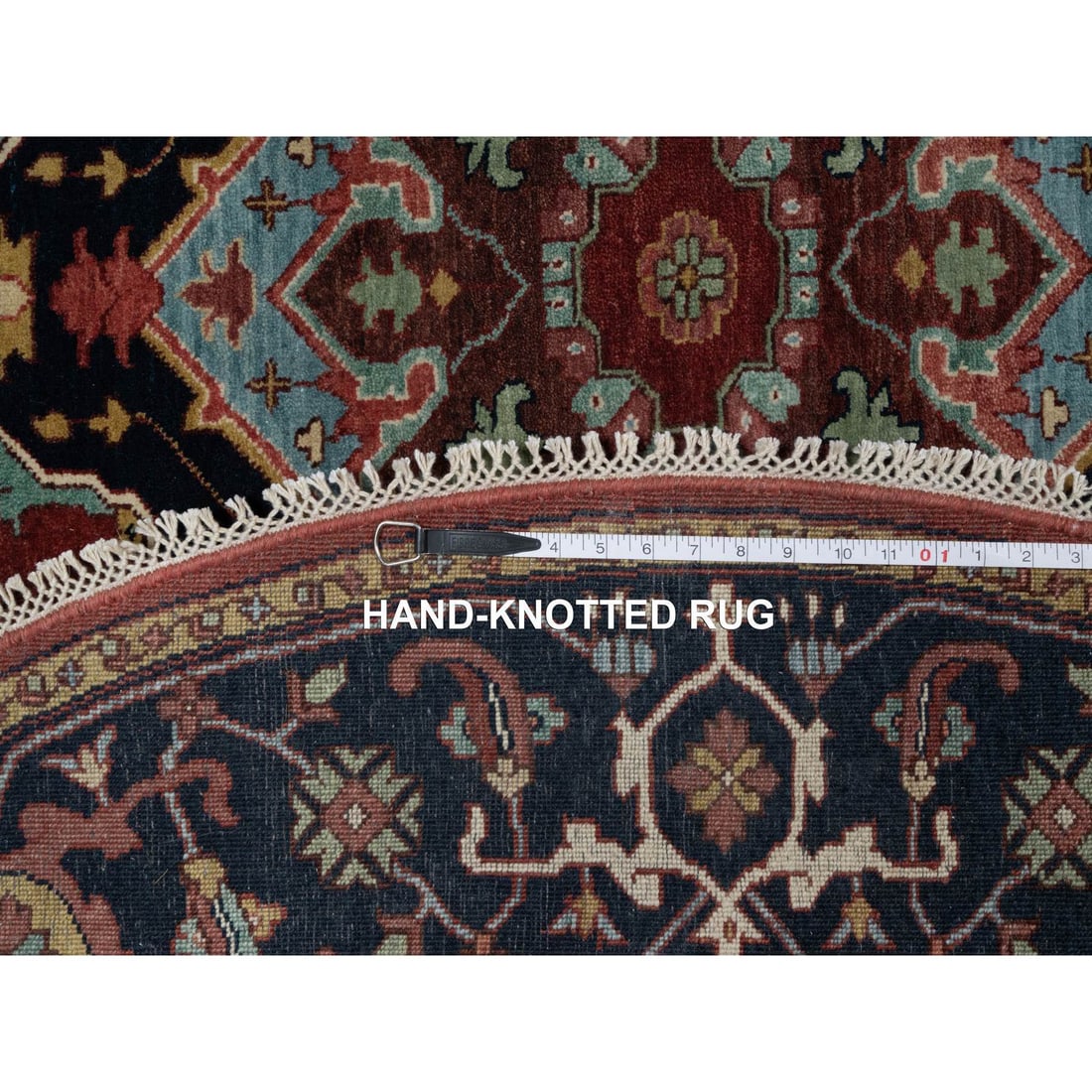 Brick Red Antiqued Fine Heriz Re-Creation Hand Knotted Wool Round Rug - 8