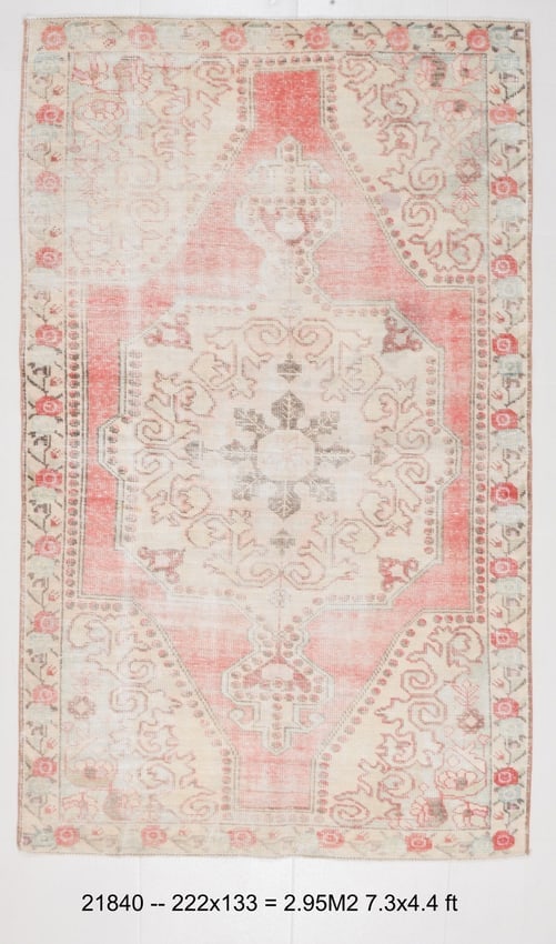 4'4'' x 7'3'' Handmade Vintage Wool Rug - 21840 (1 of 20)