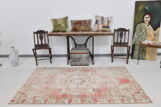 4'4'' x 7'3'' Handmade Vintage Wool Rug - 21840 - 2