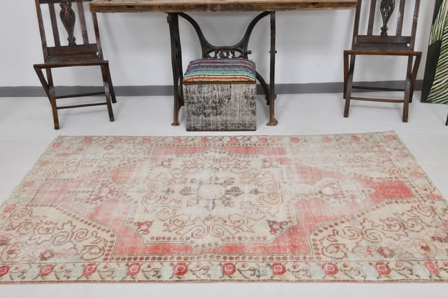 4'4'' x 7'3'' Handmade Vintage Wool Rug - 21840 - 3