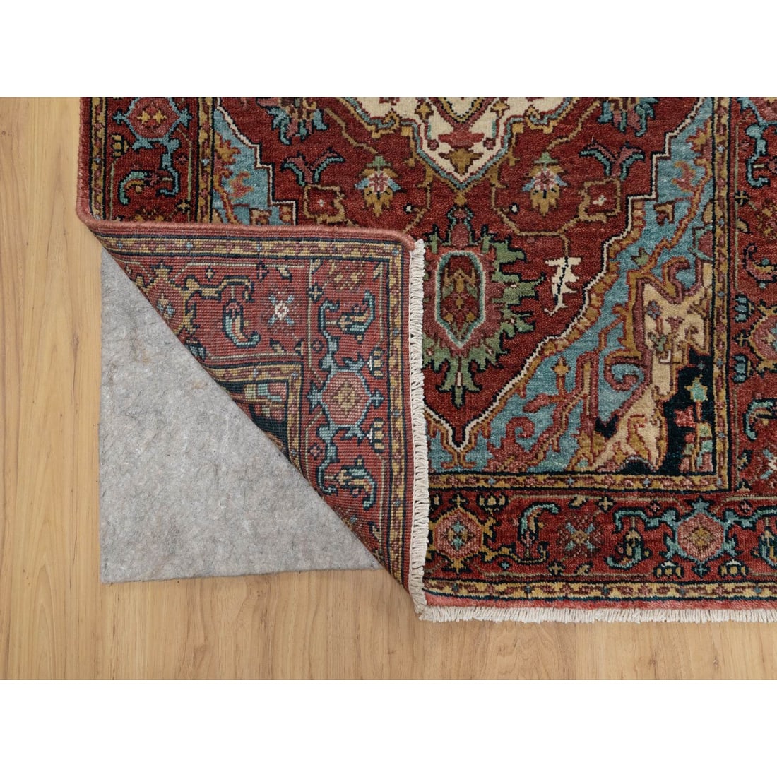 Red Antiqued Fine Heriz Re-Creation Hand Knotted Soft Wool Runner Rug - 3