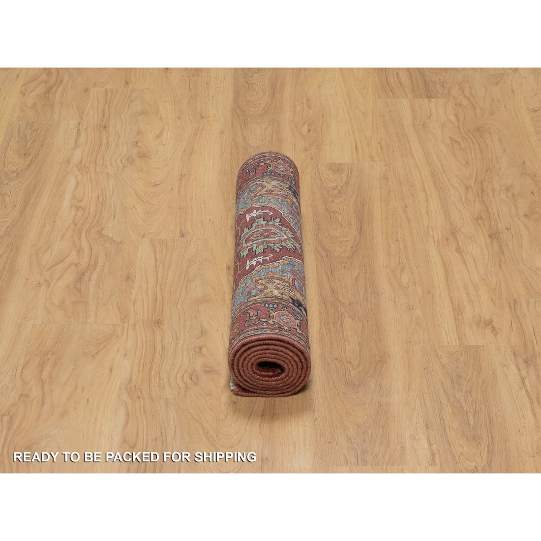 Red Antiqued Fine Heriz Re-Creation Hand Knotted Soft Wool Runner Rug - 6