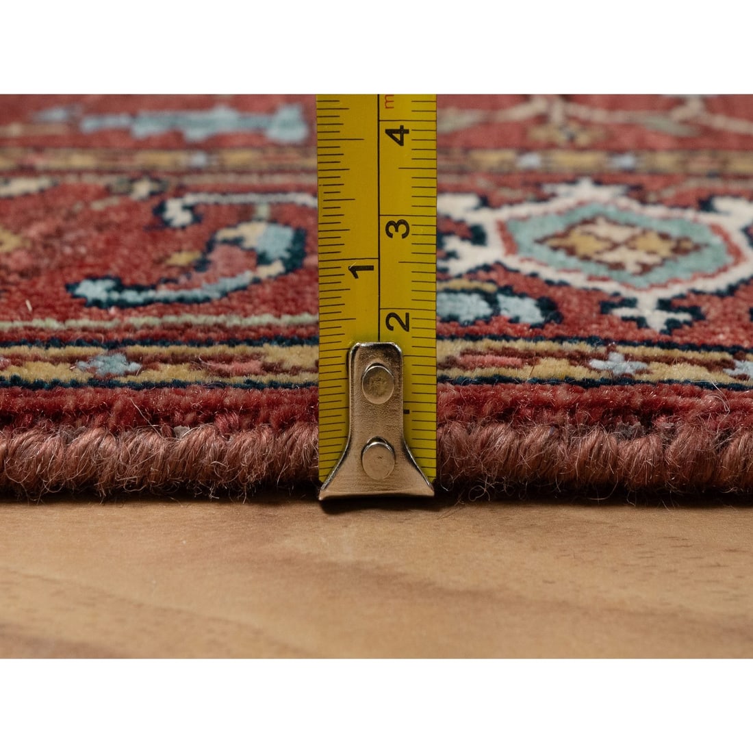 Red Antiqued Fine Heriz Re-Creation Hand Knotted Soft Wool Runner Rug - 7