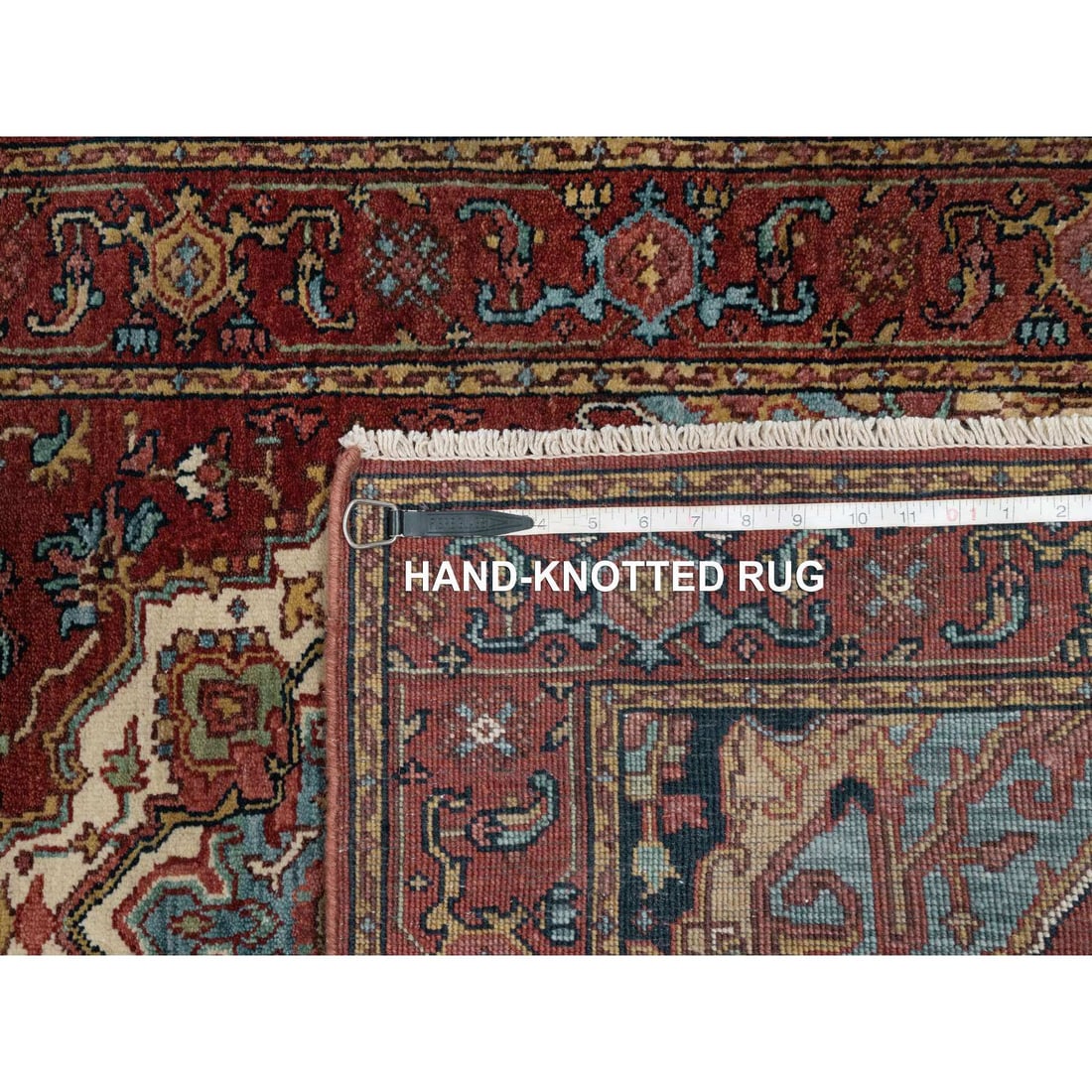 Red Antiqued Fine Heriz Re-Creation Hand Knotted Soft Wool Runner Rug - 8