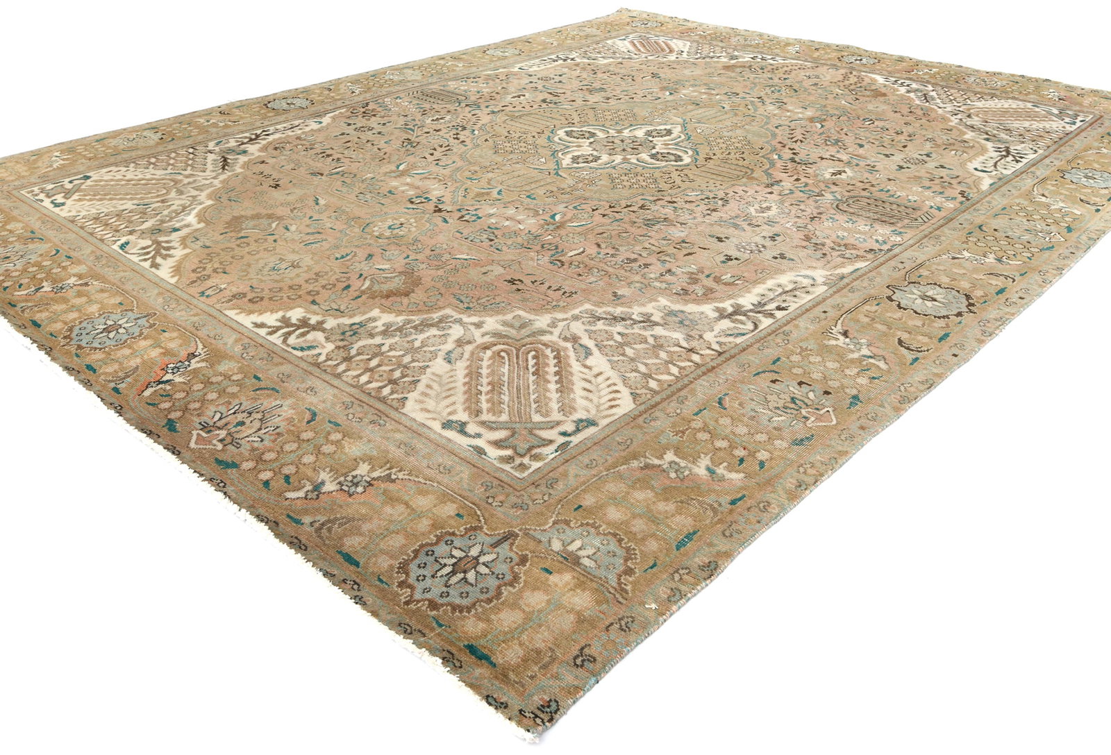 Antique Muted Tan Floral 10X13 Distressed Vintage Oriental Rug - 4