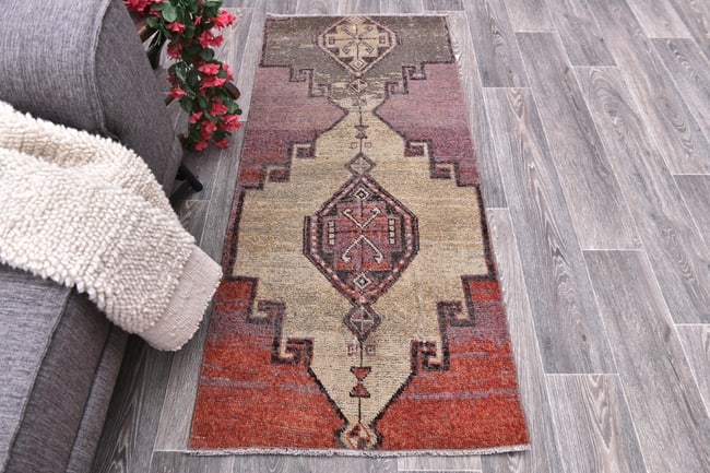2'3'' x 5'2'' Handmade Vintage Wool Rug - 244733: Title: 2'3'' x 5'2'' Handmade Vintage Wool Rug - 244733 Description:2'3'' x 5'2'' Handmade Vintage Wool Rug - 244733 Origin:Turkiye Date/Period:1960-90 Materials:Wool,Cotton Dimension:2'3''x5'2'' ft, 