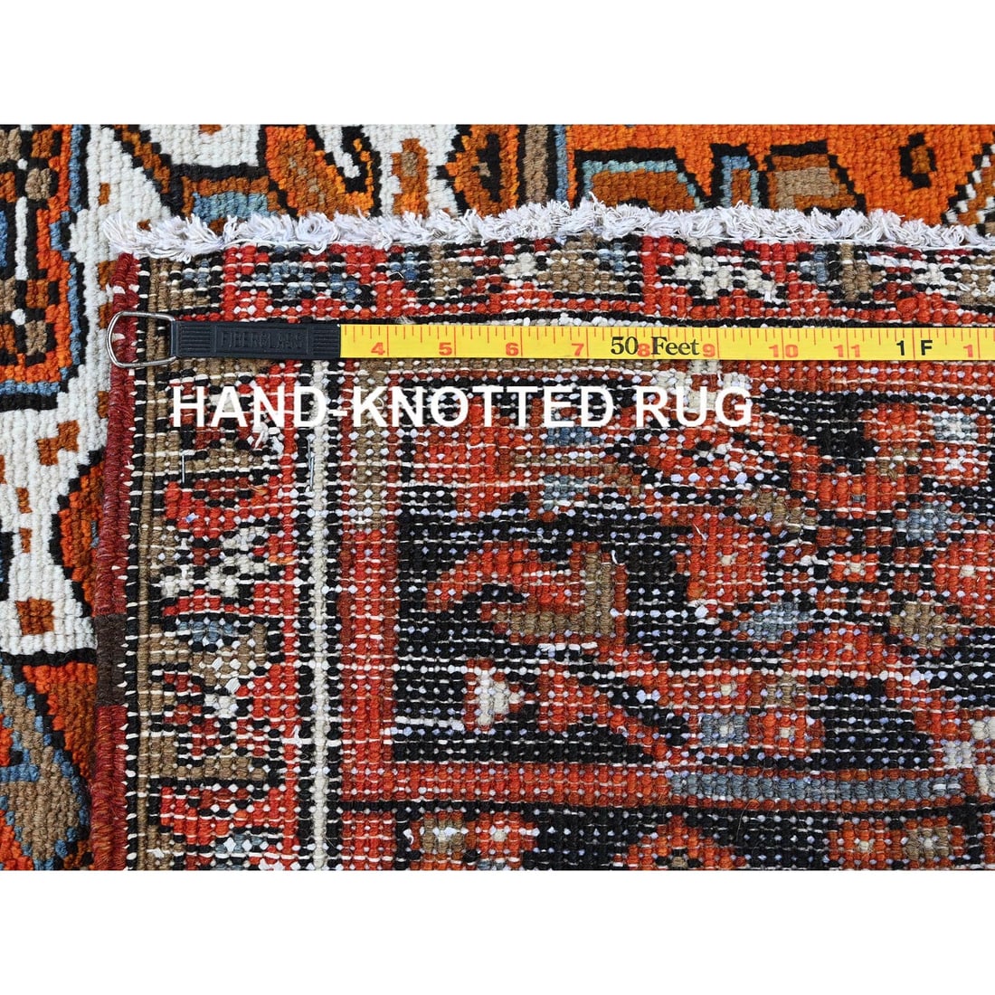 Orange Vintage Persian Heriz Medallion Design Hand Knotted Wool Rug - 11