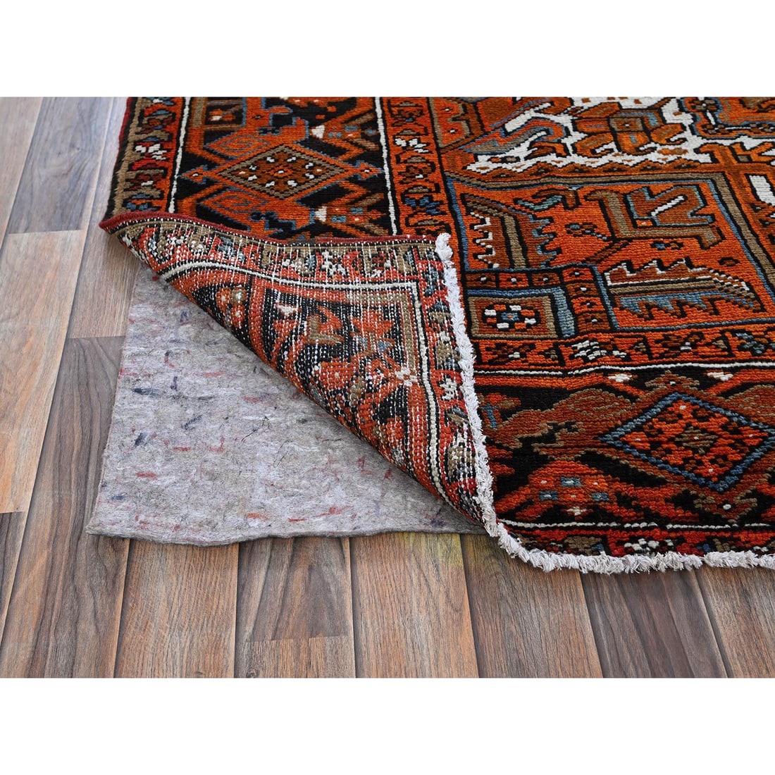 Orange Vintage Persian Heriz Medallion Design Hand Knotted Wool Rug - 4