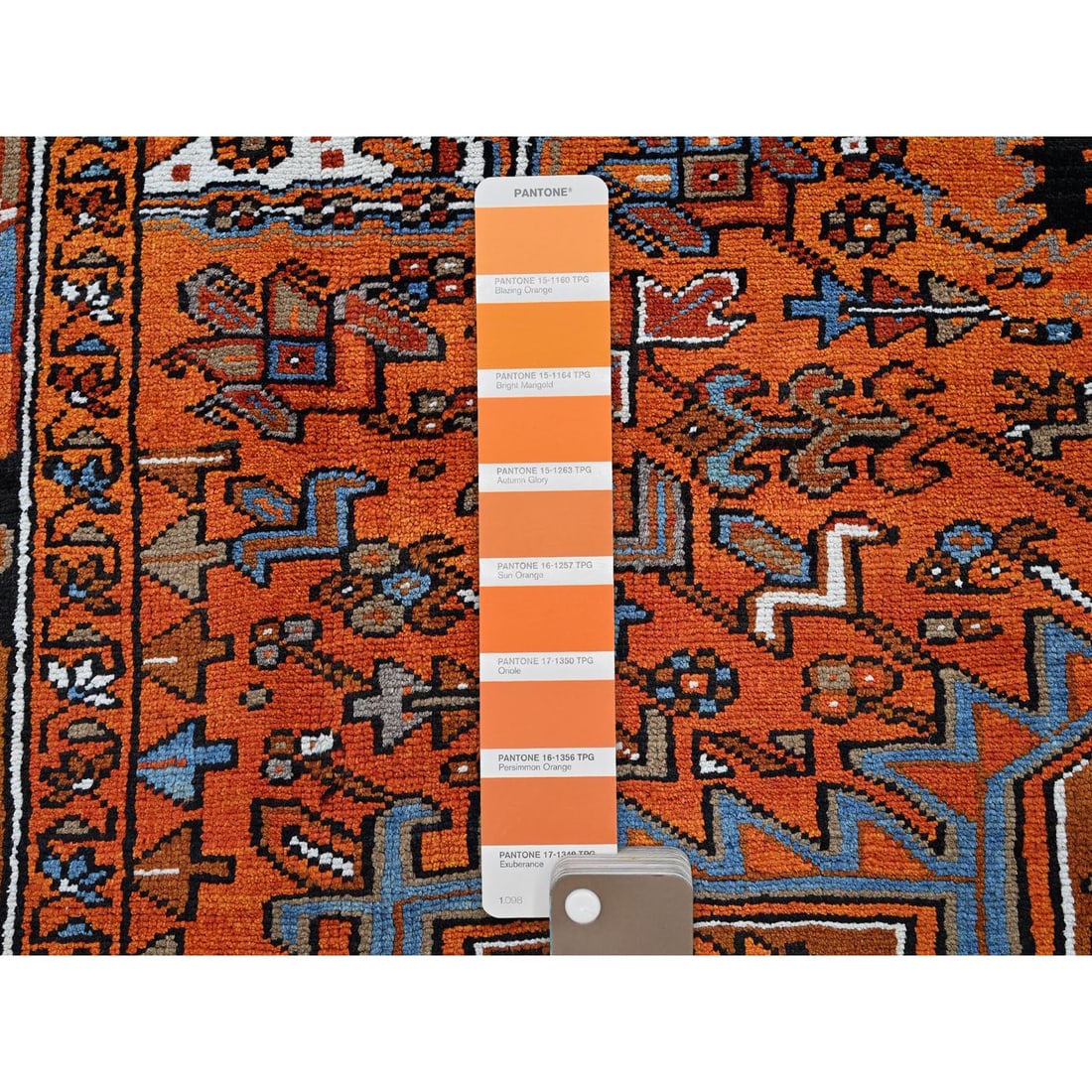 Orange Vintage Persian Heriz Medallion Design Hand Knotted Wool Rug - 7