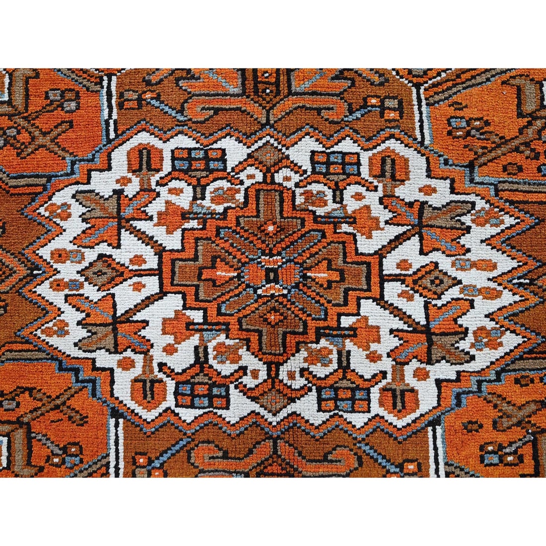 Orange Vintage Persian Heriz Medallion Design Hand Knotted Wool Rug - 8