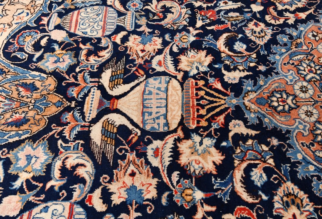 Vintage Purple-navy Pictorial 10X13 Kashmar Persian Rug - 10