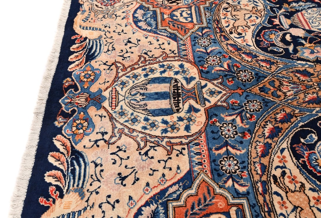 Vintage Purple-navy Pictorial 10X13 Kashmar Persian Rug - 11