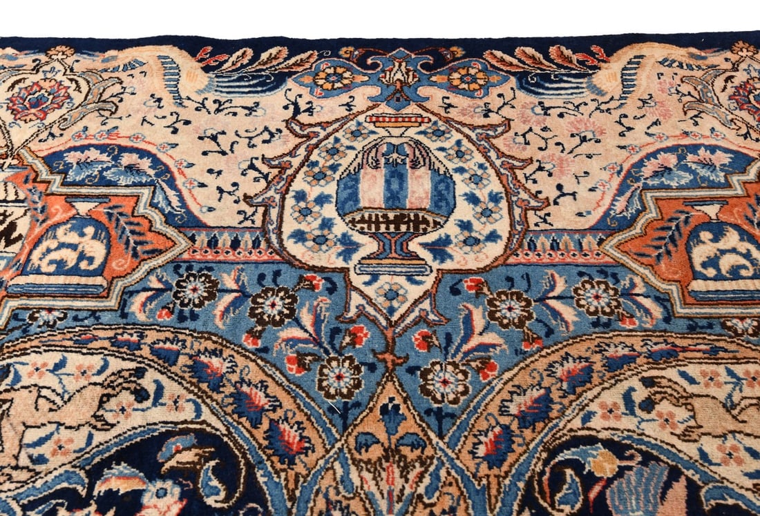 Vintage Purple-navy Pictorial 10X13 Kashmar Persian Rug - 12