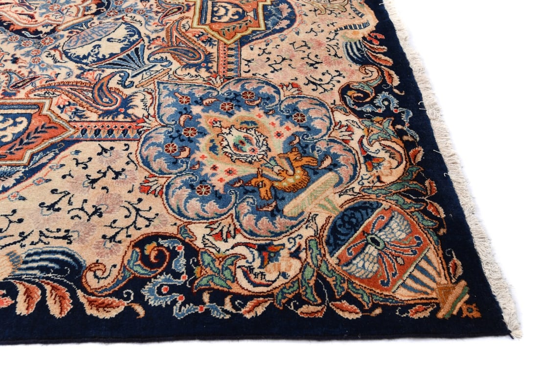 Vintage Purple-navy Pictorial 10X13 Kashmar Persian Rug - 13