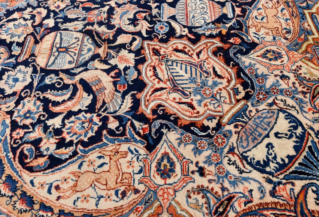 Vintage Purple-navy Pictorial 10X13 Kashmar Persian Rug - 14