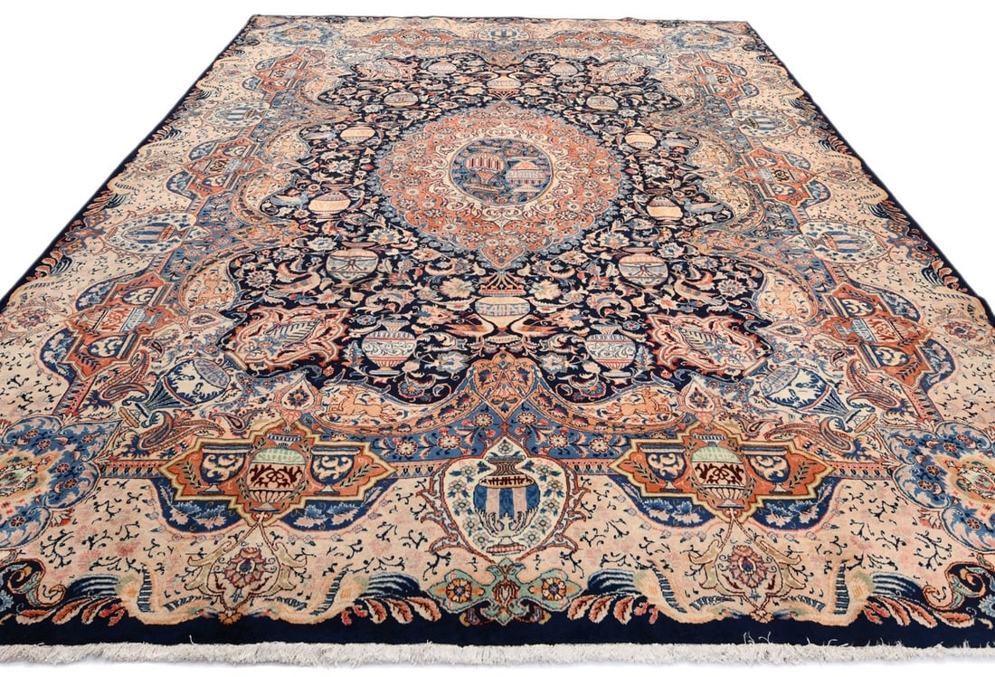 Vintage Purple-navy Pictorial 10X13 Kashmar Persian Rug - 15
