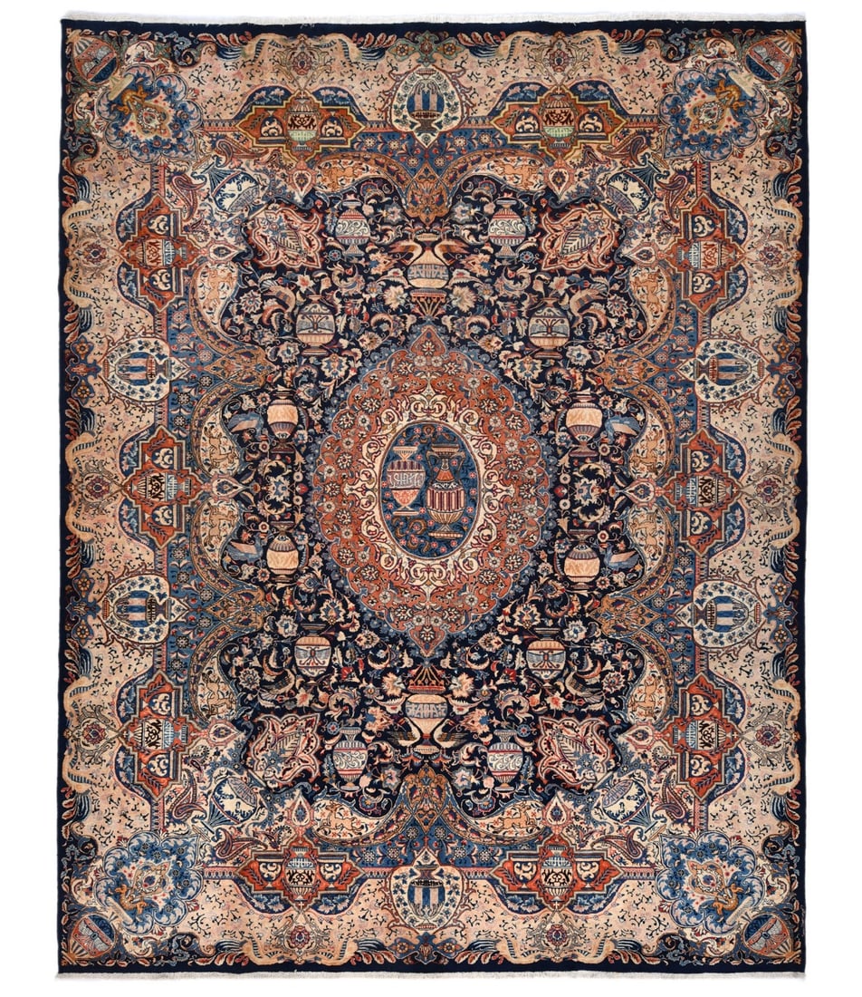 Vintage Purple-navy Pictorial 10X13 Kashmar Persian Rug: Title: Vintage Purple-navy Pictorial 10X13 Kashmar Persian Rug Description:Handmade vintage 10X13 purple Persian rug made with vegetable dyes (fine wool pile and cotton foundation), superior knot coun