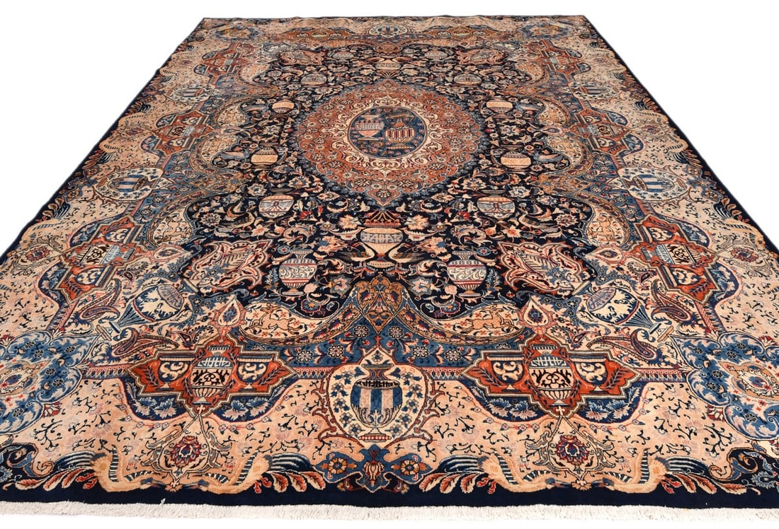 Vintage Purple-navy Pictorial 10X13 Kashmar Persian Rug - 3