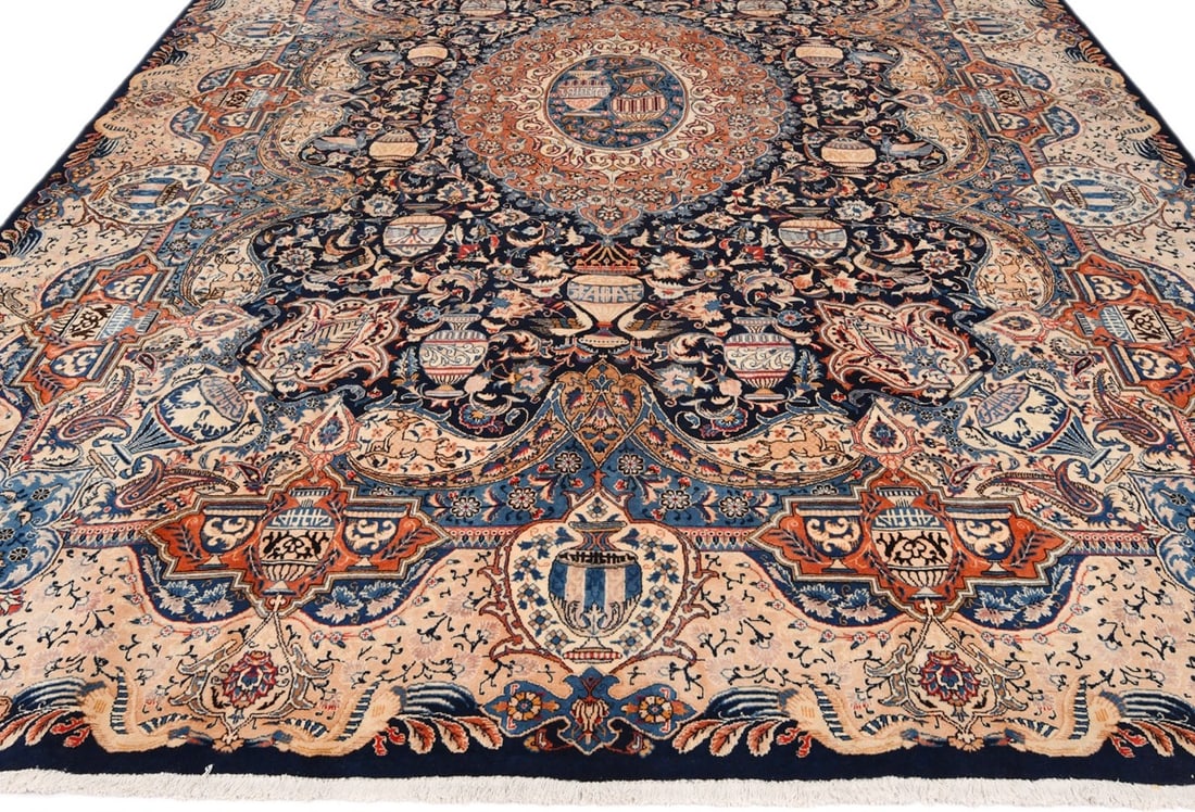 Vintage Purple-navy Pictorial 10X13 Kashmar Persian Rug - 4
