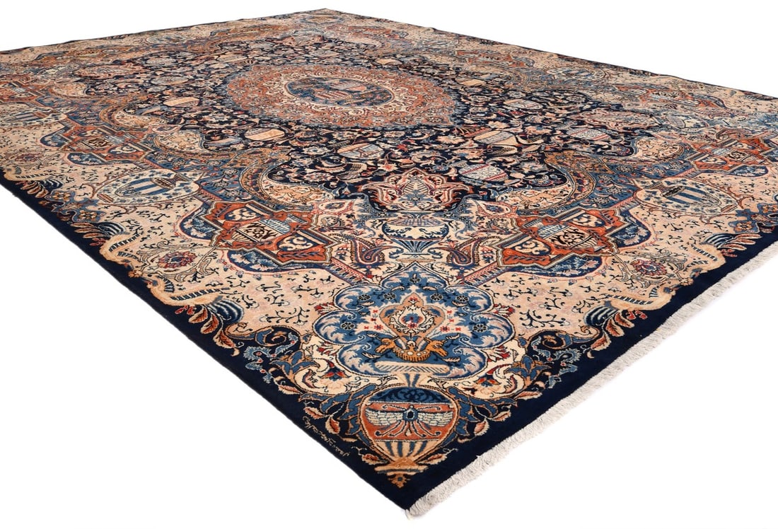 Vintage Purple-navy Pictorial 10X13 Kashmar Persian Rug - 5