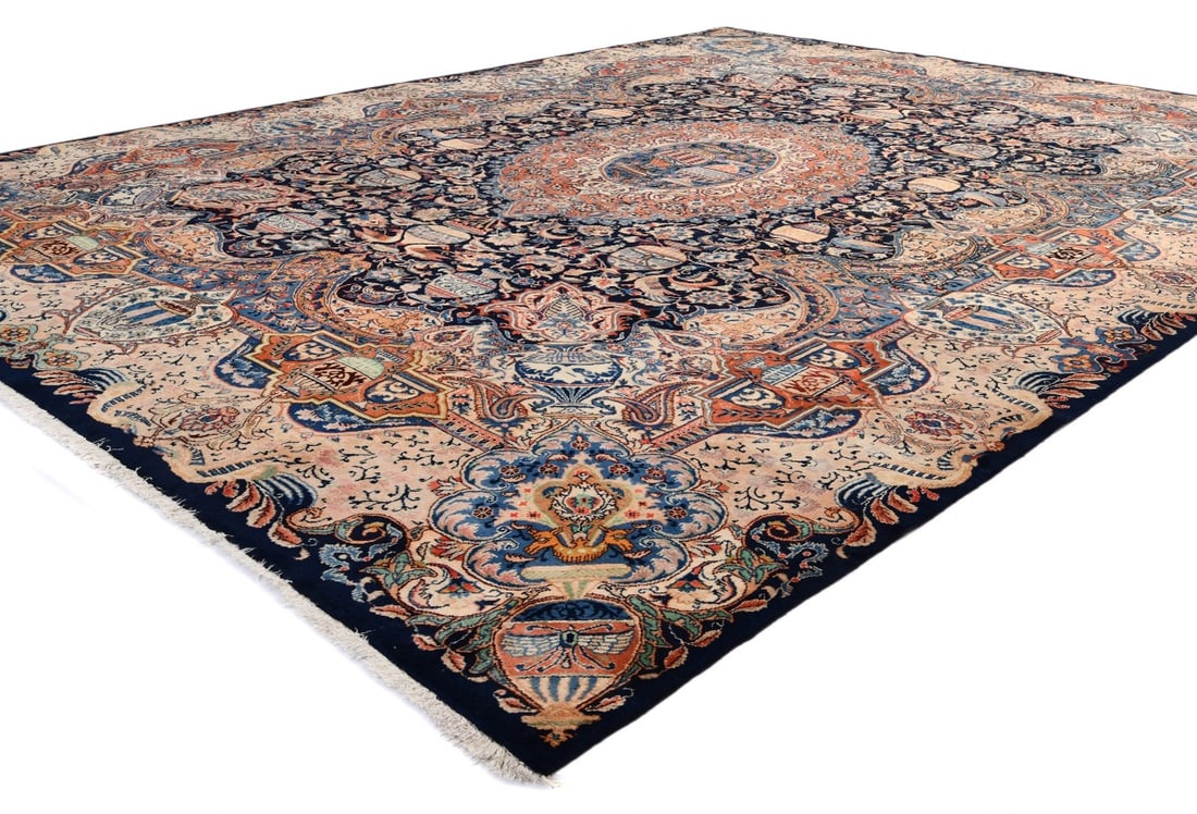 Vintage Purple-navy Pictorial 10X13 Kashmar Persian Rug - 6