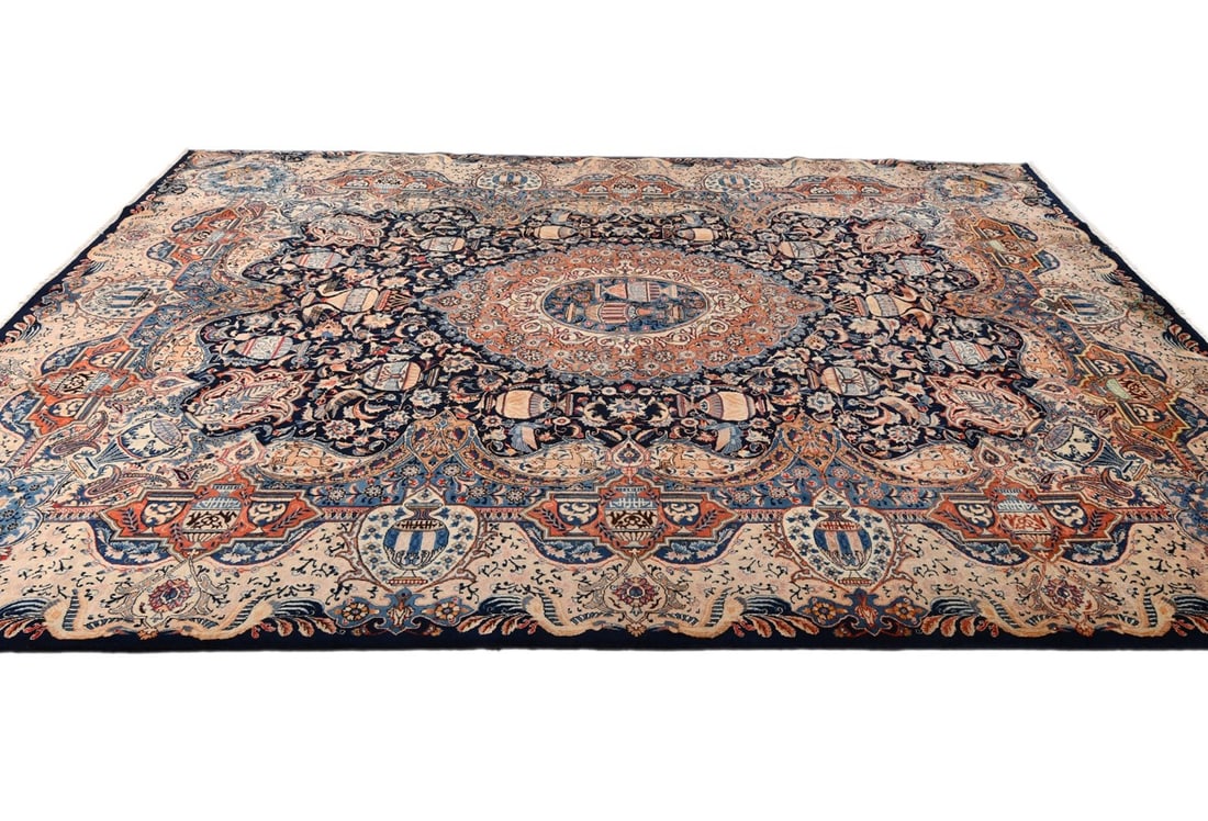 Vintage Purple-navy Pictorial 10X13 Kashmar Persian Rug - 7