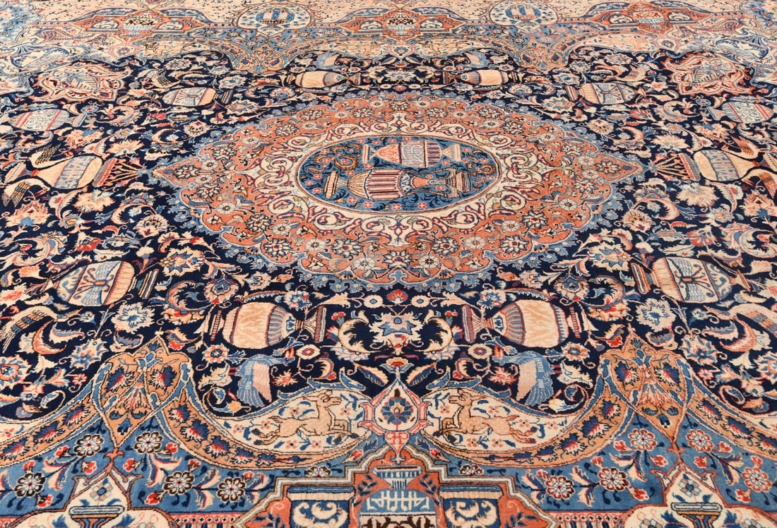 Vintage Purple-navy Pictorial 10X13 Kashmar Persian Rug - 8