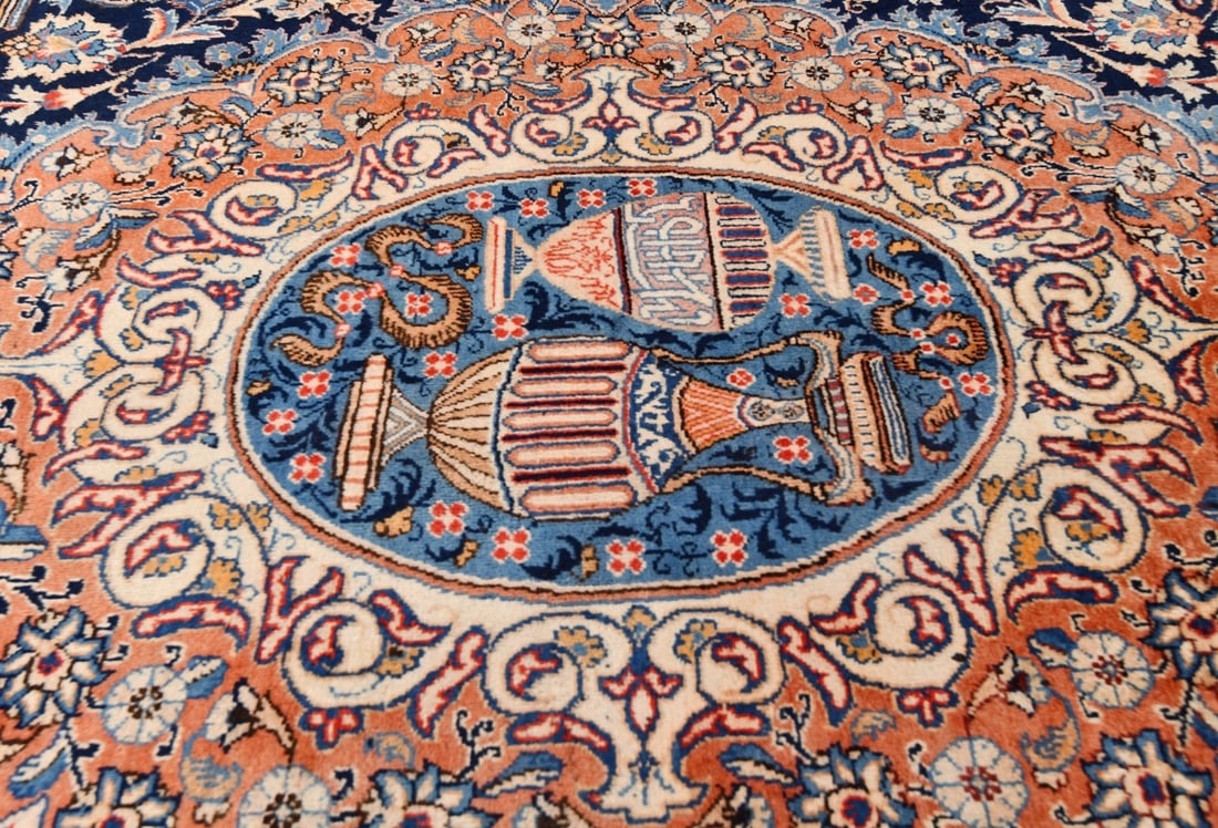 Vintage Purple-navy Pictorial 10X13 Kashmar Persian Rug - 9