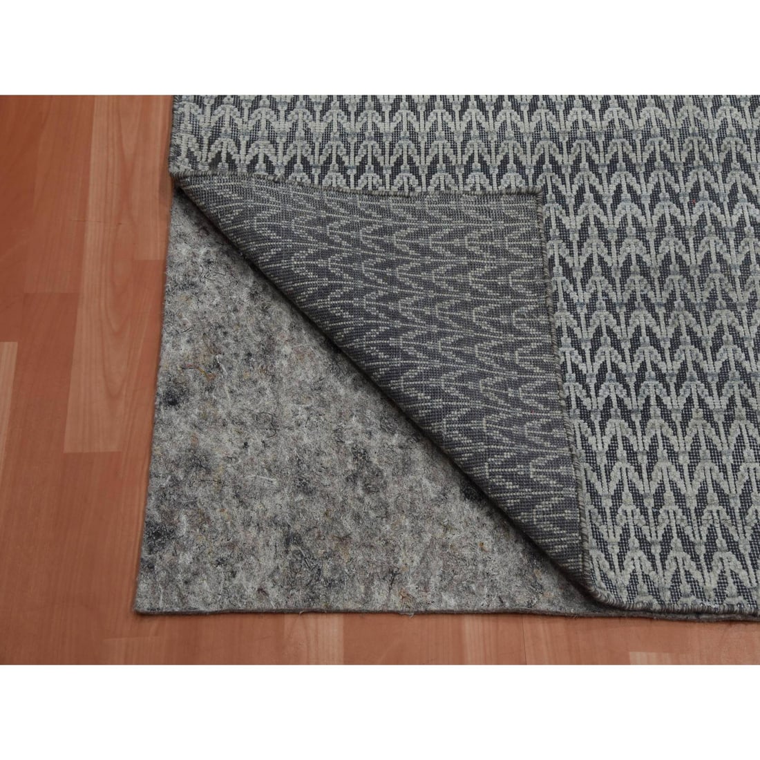 Black, Pure Raised Silk Hand Knotted, Repetitive Pattern Wool Rug - 5