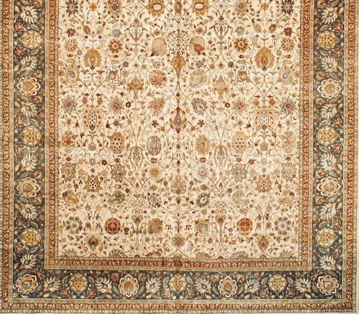 Hand-Knotted Indo-Persian Ivory Black Oriental Area Rug Carpet 11'10" x 18'3" - 2