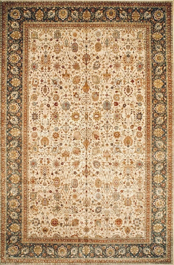Hand-Knotted Indo-Persian Ivory Black Oriental Area Rug Carpet 11'10" x 18'3" - 6