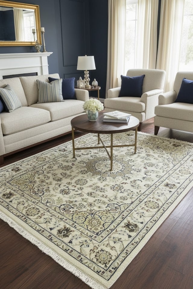 Cream Floral 4X6 Indo-Nain Oriental Rug - 2