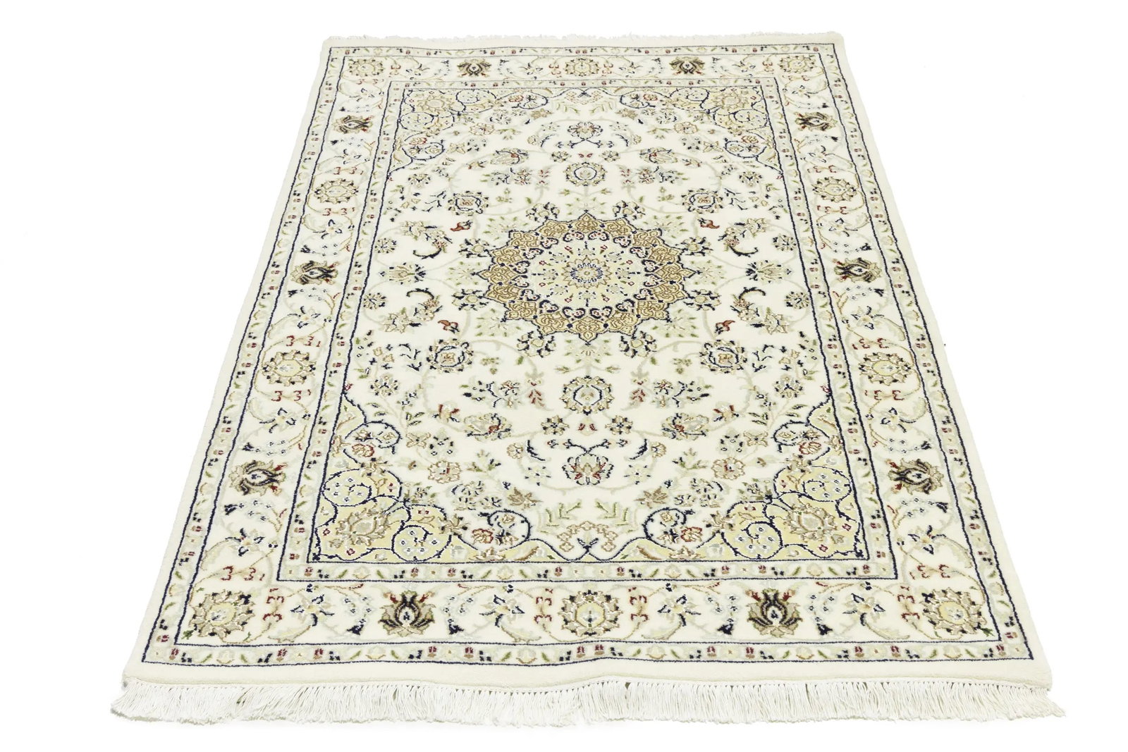 Cream Floral 4X6 Indo-Nain Oriental Rug - 3