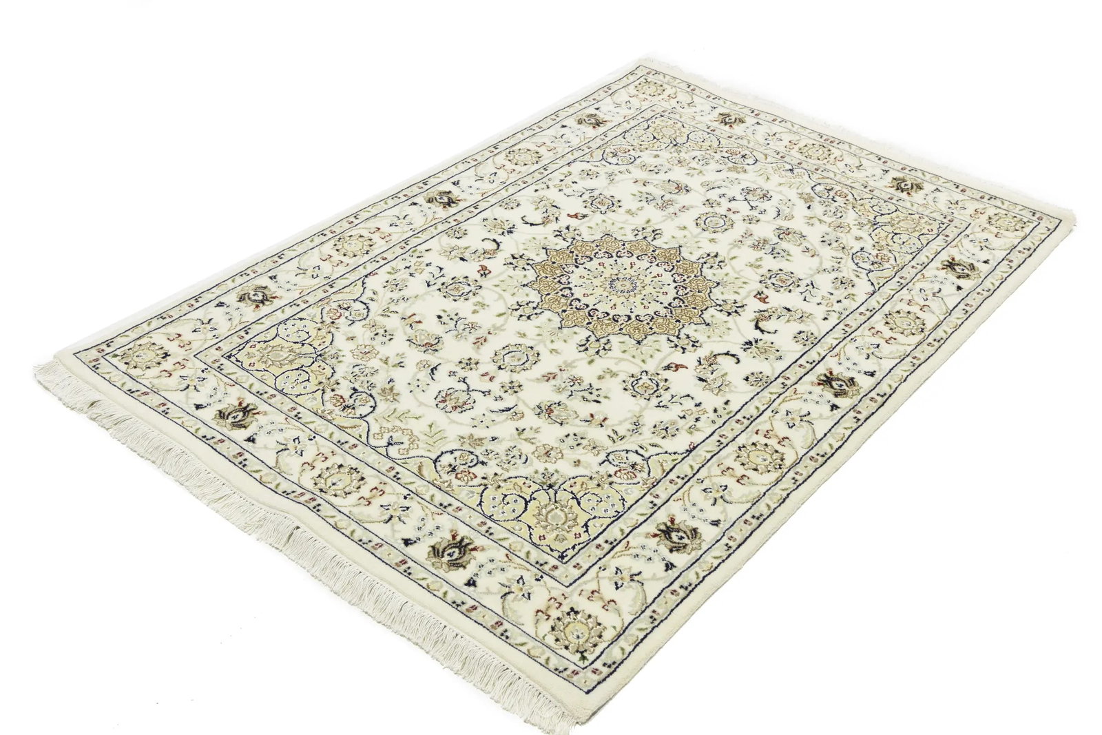 Cream Floral 4X6 Indo-Nain Oriental Rug - 4