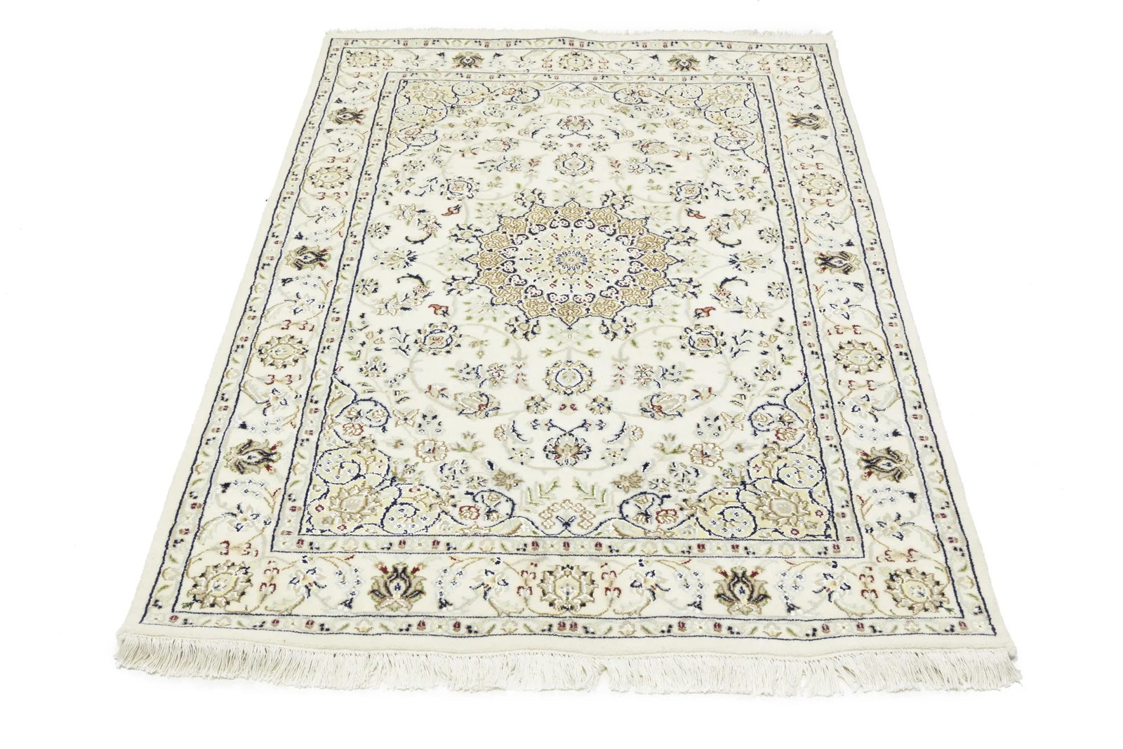 Cream Floral 4X6 Indo-Nain Oriental Rug - 5