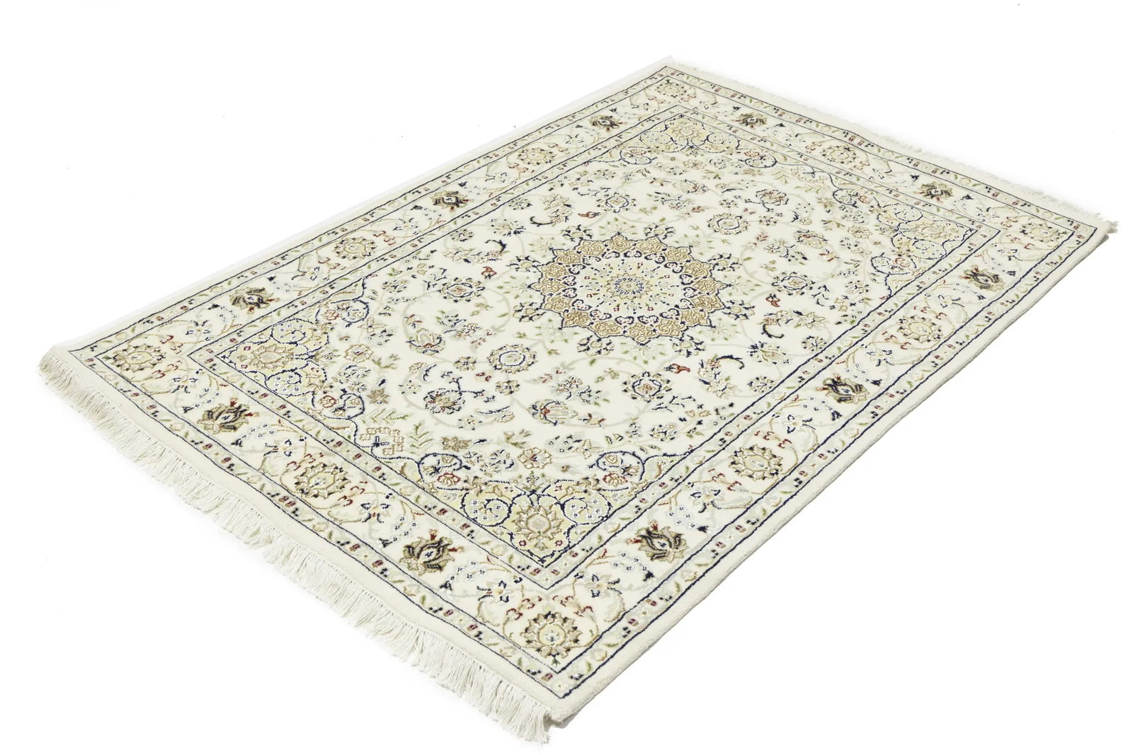 Cream Floral 4X6 Indo-Nain Oriental Rug - 6