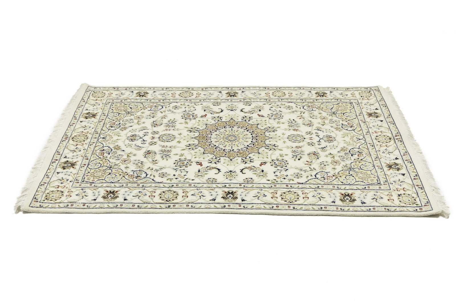 Cream Floral 4X6 Indo-Nain Oriental Rug - 7