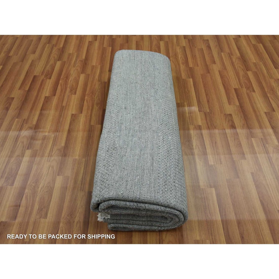 Ash Gray, Wool and Silk Hand Knotted, Grass Design Dense Weave, Rug - 9