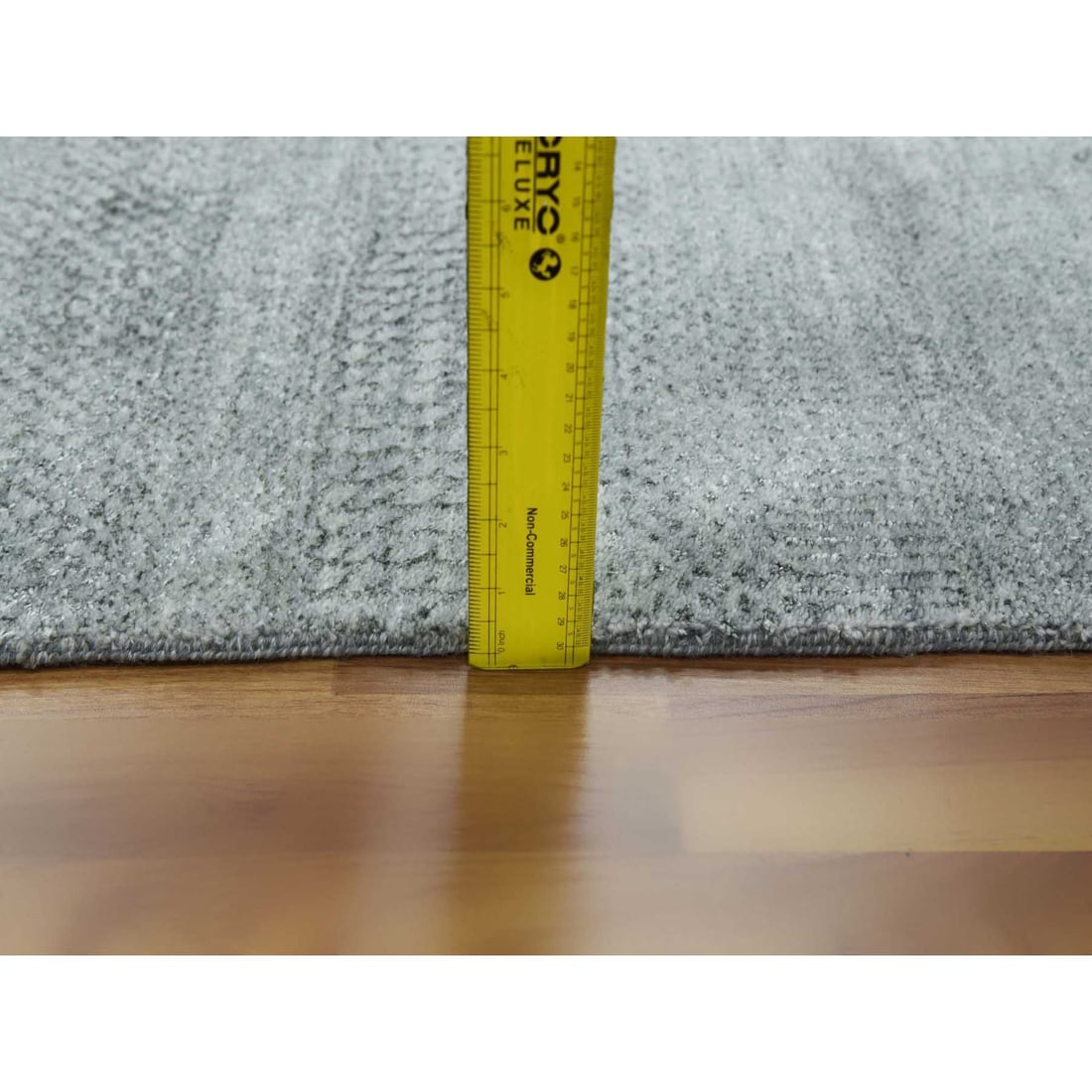 Ash Gray, Wool and Silk Hand Knotted, Grass Design Dense Weave, Rug - 10
