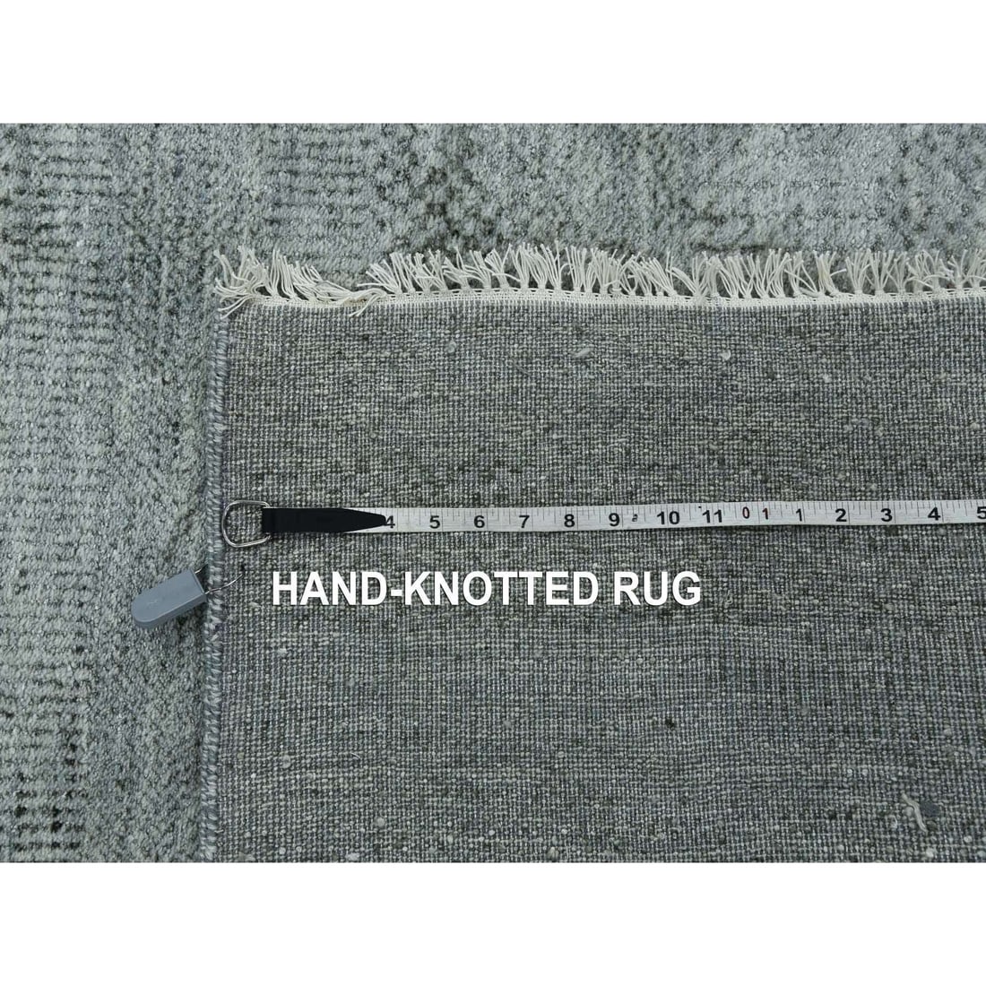 Ash Gray, Wool and Silk Hand Knotted, Grass Design Dense Weave, Rug - 11