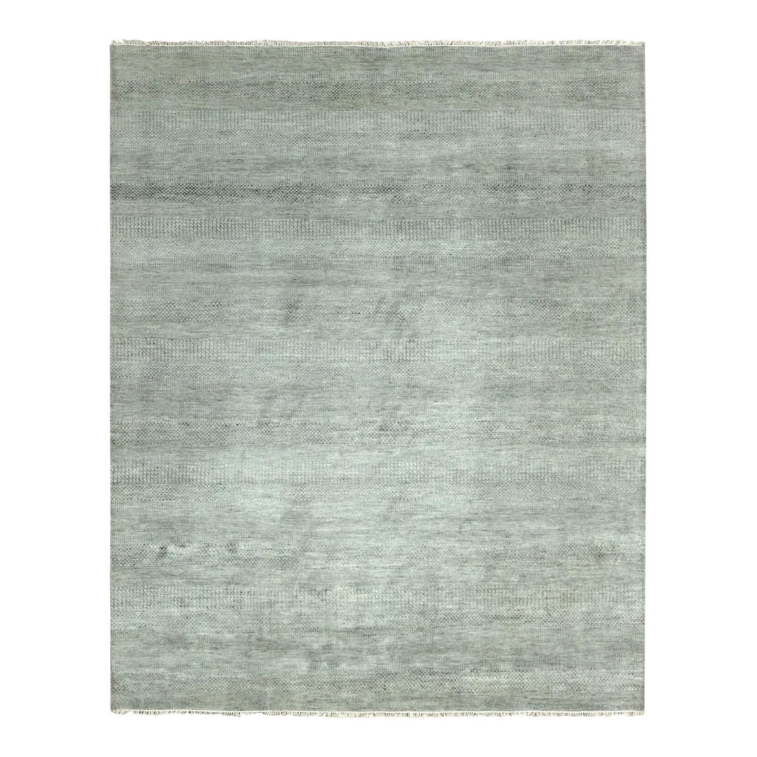 Ash Gray, Wool and Silk Hand Knotted, Grass Design Dense Weave, Rug: Title: Ash Gray, Wool and Silk Hand Knotted, Grass Design Dense Weave, Rug Description:This is a truly genuine one-of-a-kind. It has been Knotted for months and months in the centuries-old weaving