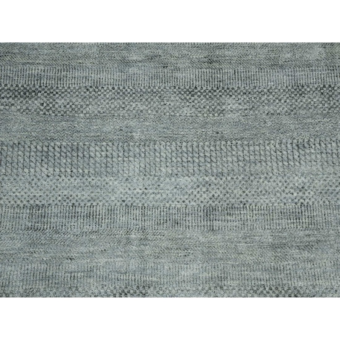 Ash Gray, Wool and Silk Hand Knotted, Grass Design Dense Weave, Rug - 8