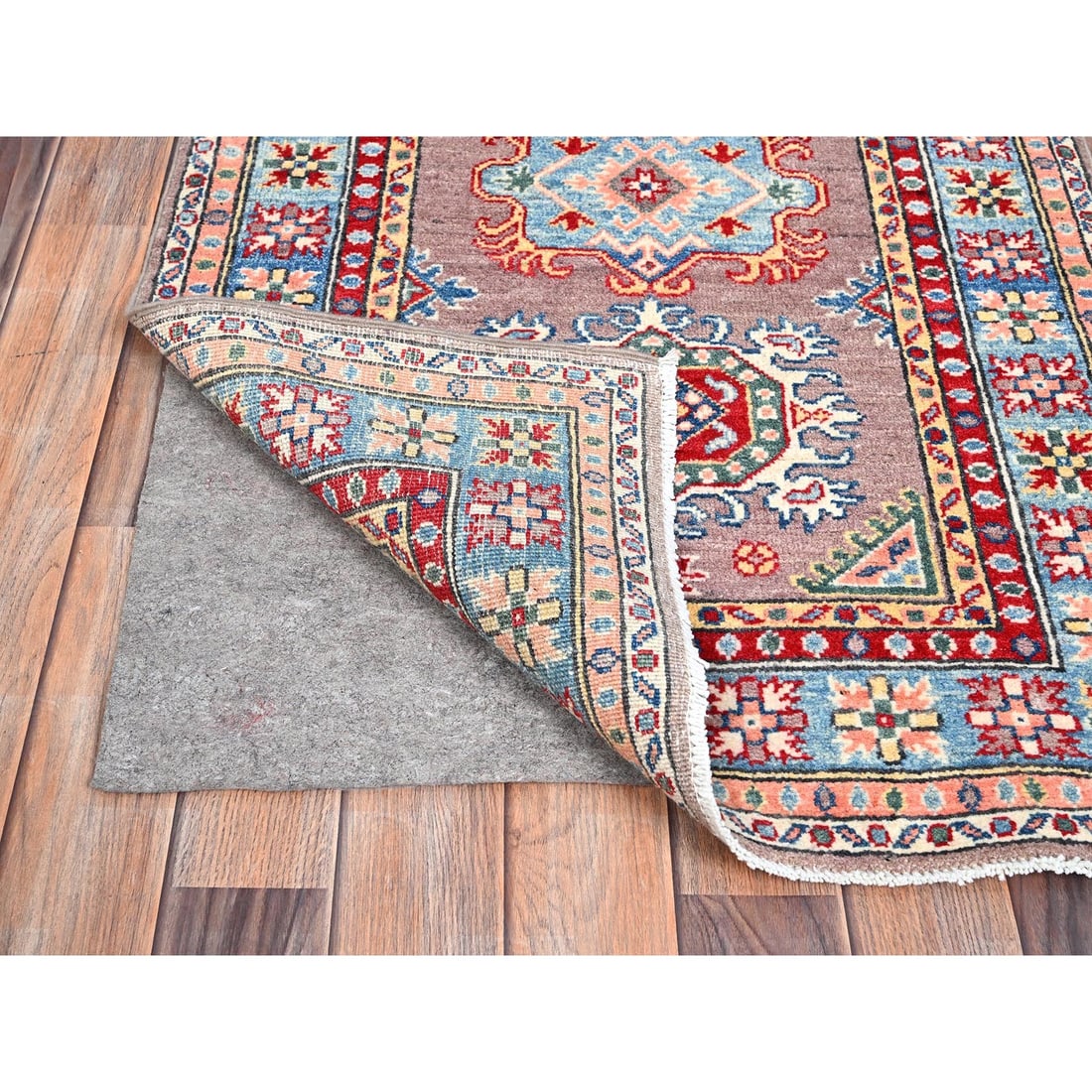 Gray Hand Knotted Densely Woven Kazak Runner Wool Oriental Rug - 3
