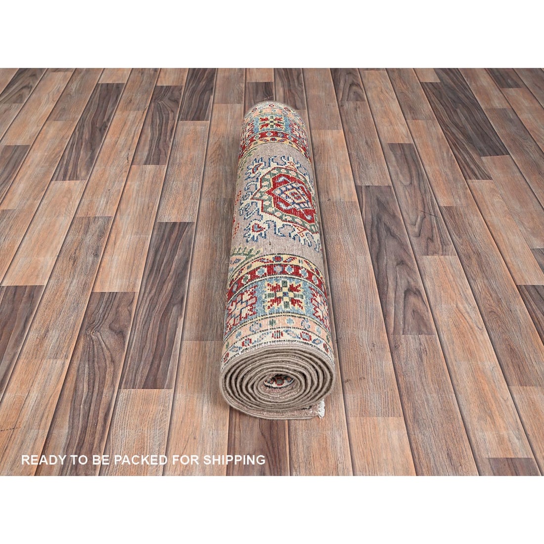 Gray Hand Knotted Densely Woven Kazak Runner Wool Oriental Rug - 5